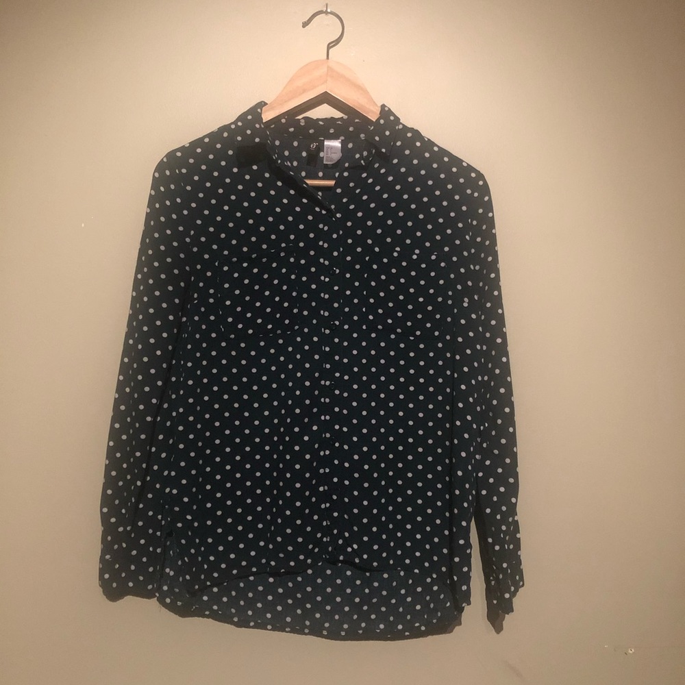 Green polka dot blouse